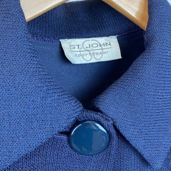 St. John Marie Gray Navy Blue Knit Cardigan Sweater M - Picture 6 of 8